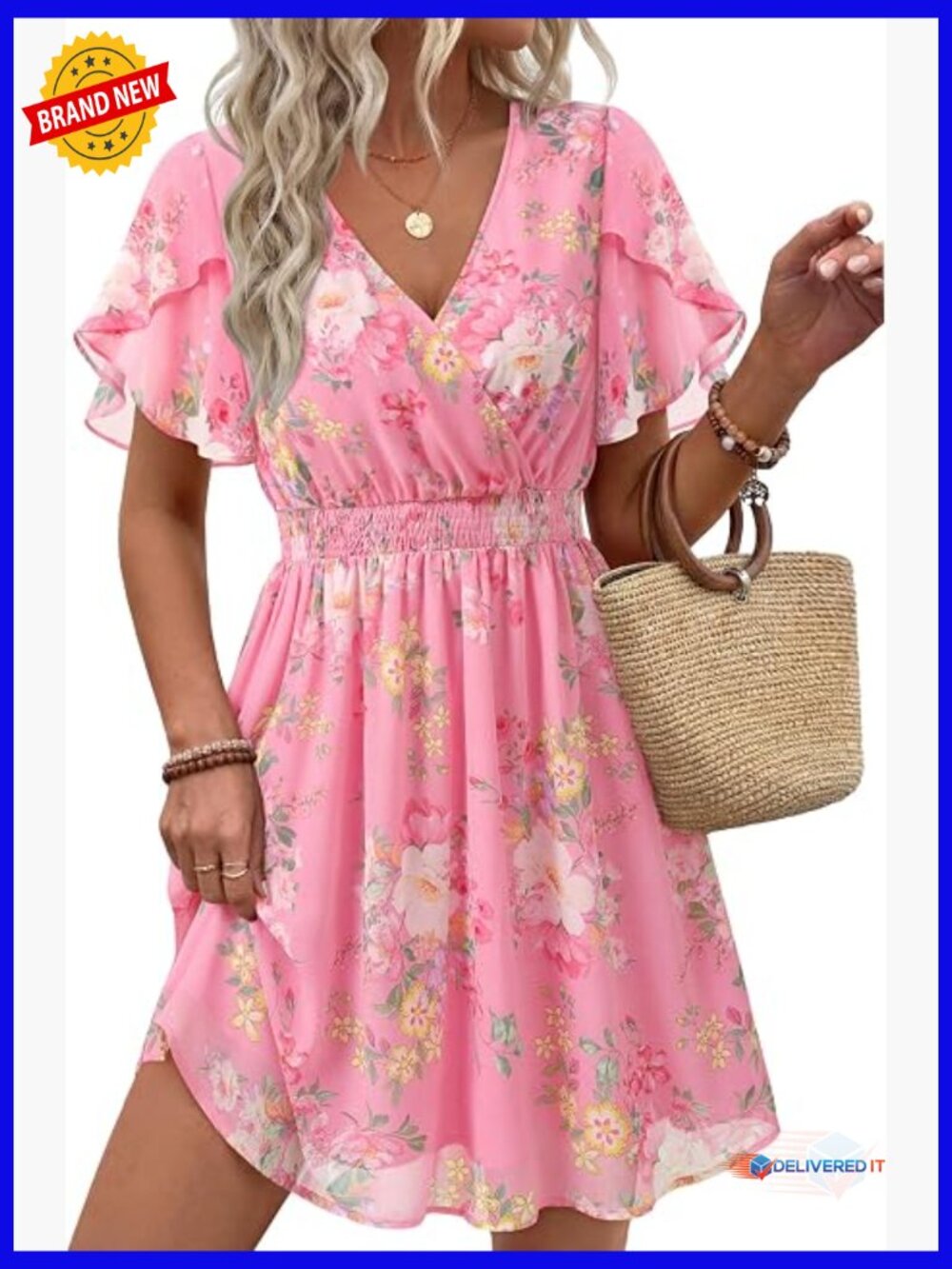 V-Neck Ruffle Sleeve Flowy Chiffon Boho Mini Dress Plus Size